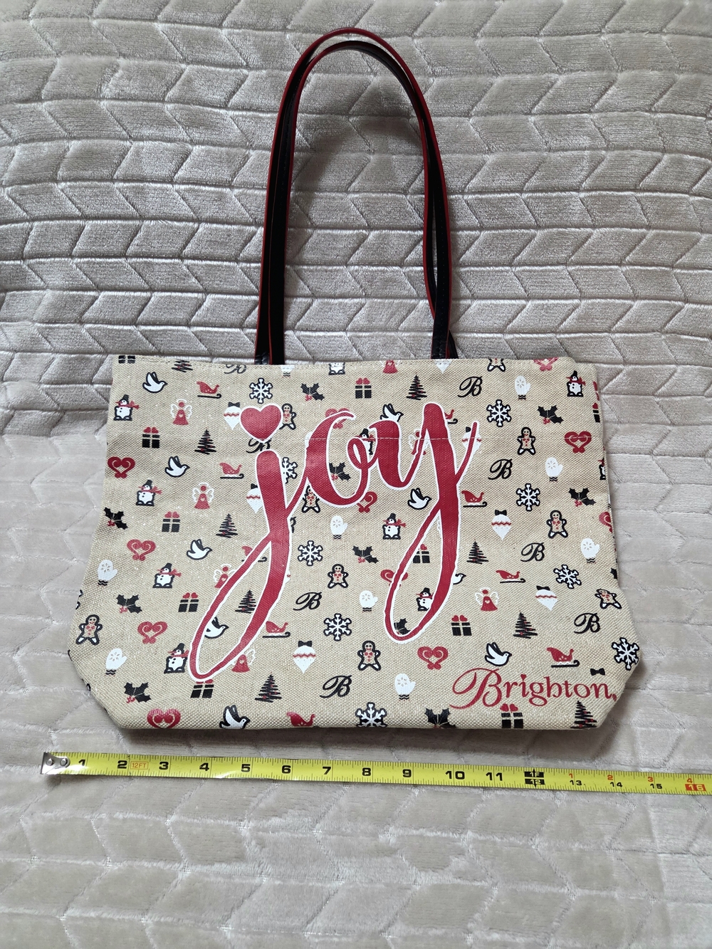 NWOT Brighton 'Joy' Beige Tote Bag with Red Script